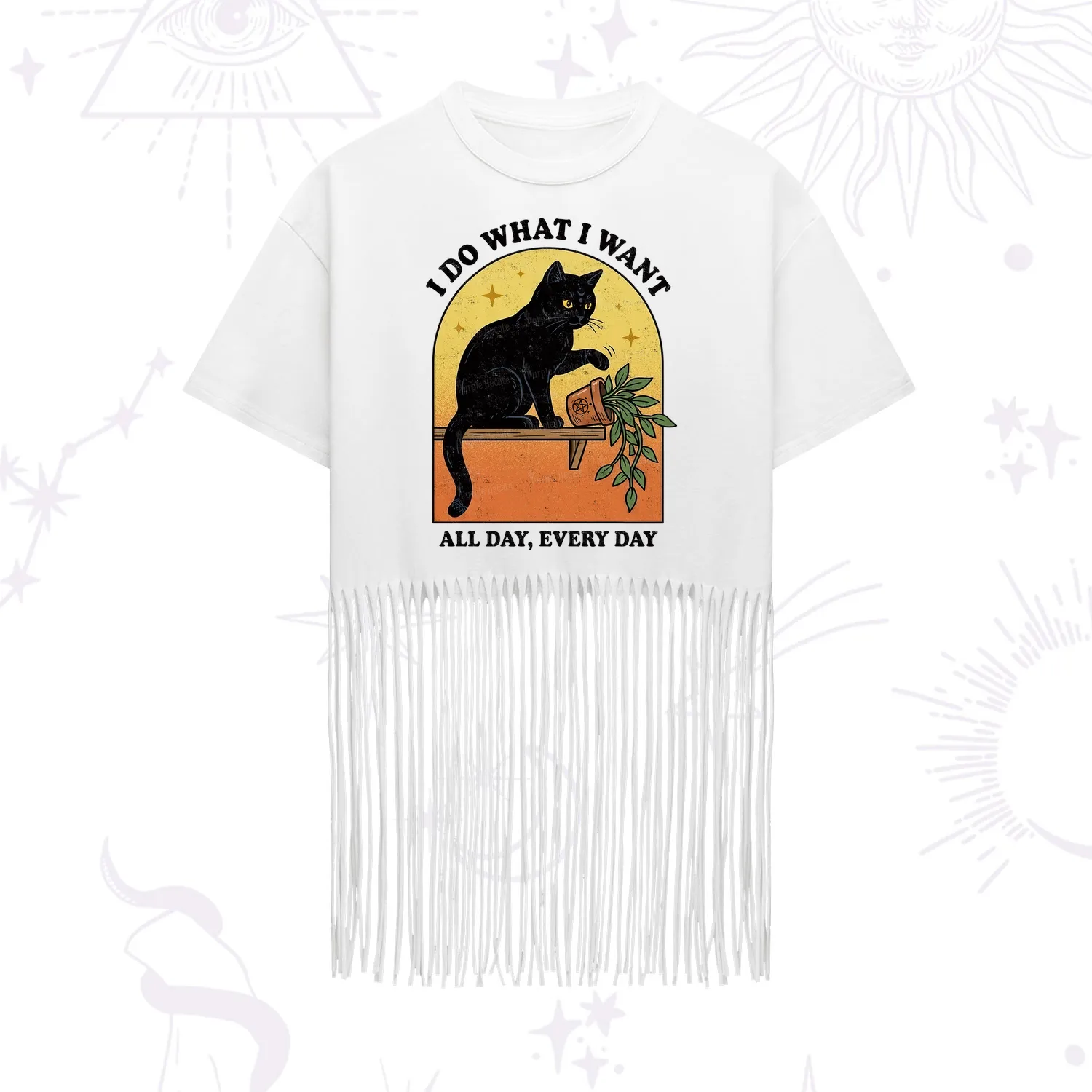 Purplehecate I Do What I Want Funny Black Cat Fringe Hem T-Shirt