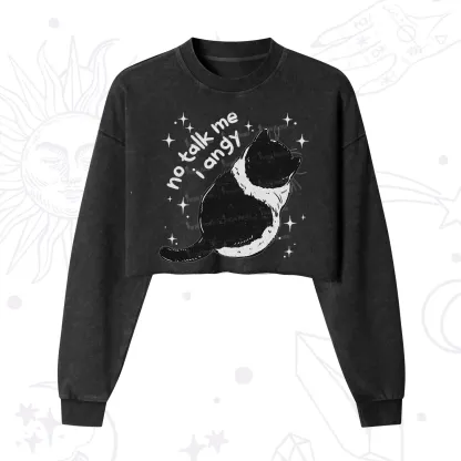Purplehecate No Talk Me Im Angy Cat Cropped Washed Sweatshirt