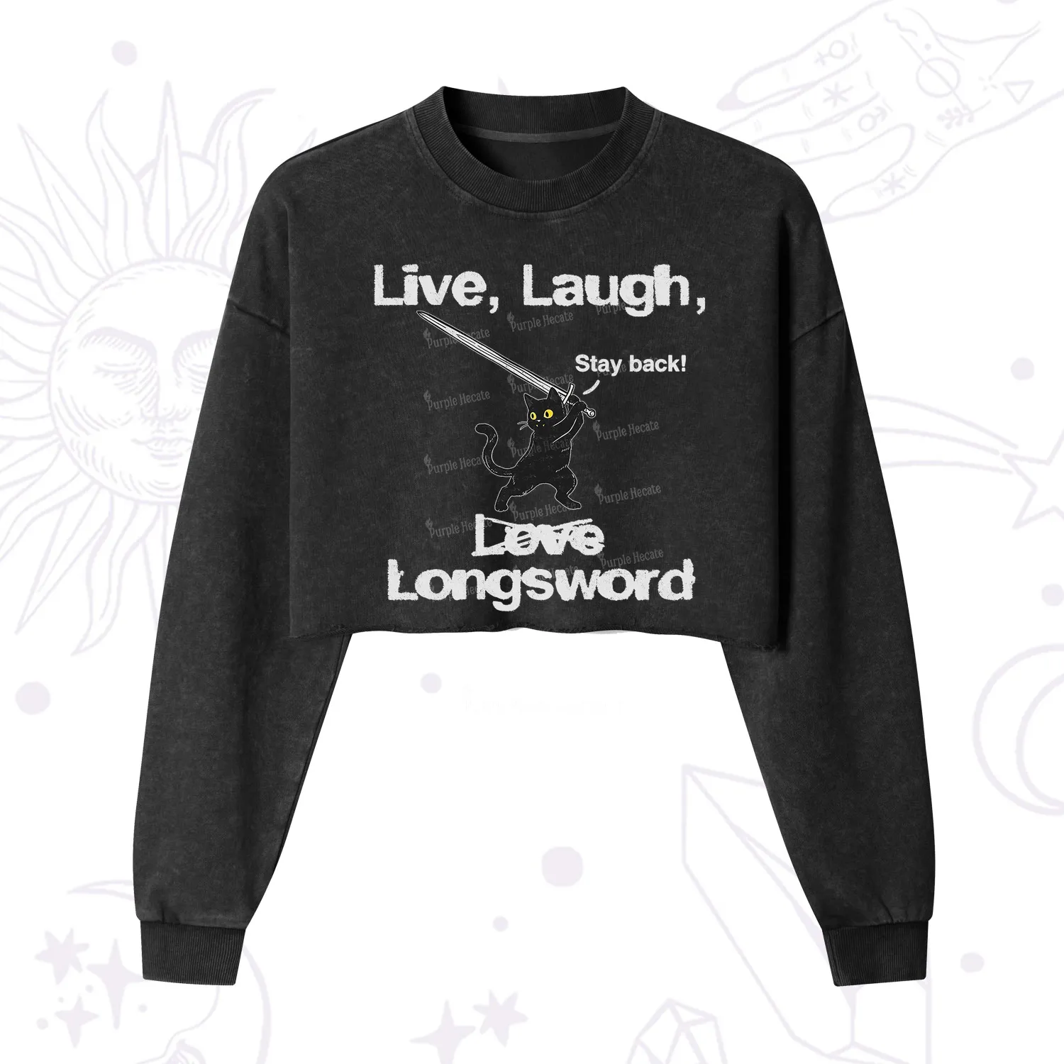 Purplehecate Live Laugh Love Longsword Cropped Washed Sweatshirt