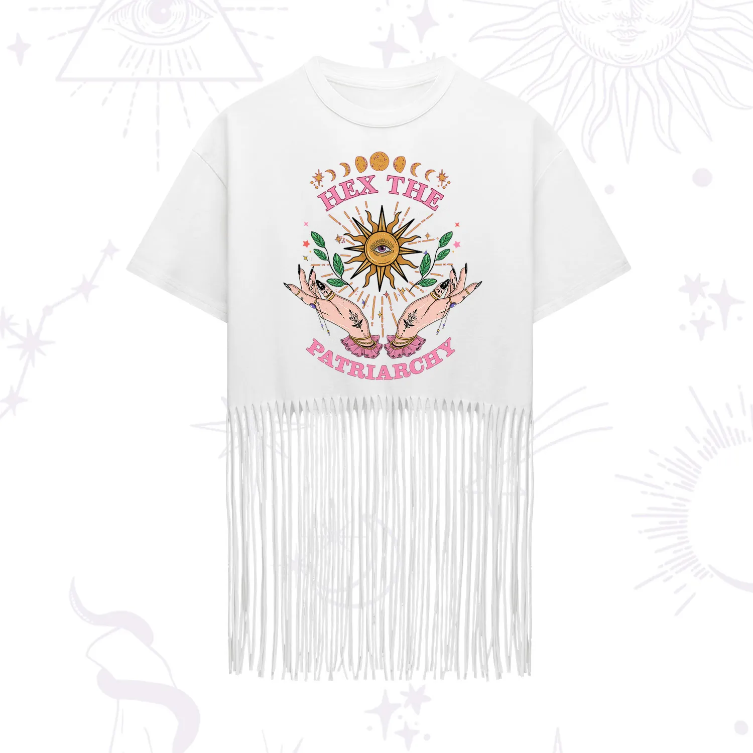 Purplehecate Hex The Patriarchy Witchy Fringe Hem T-Shirt