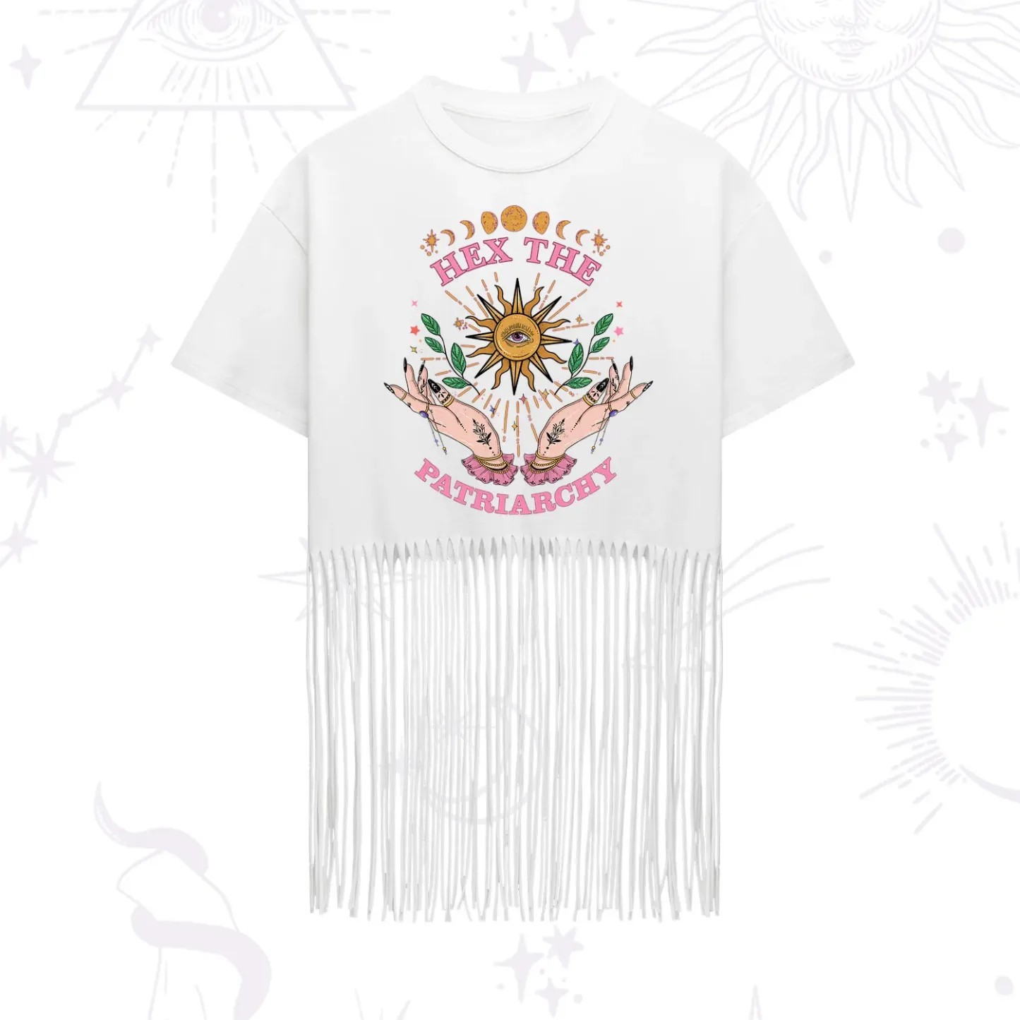 Purplehecate Hex The Patriarchy Witchy Fringe Hem T-Shirt