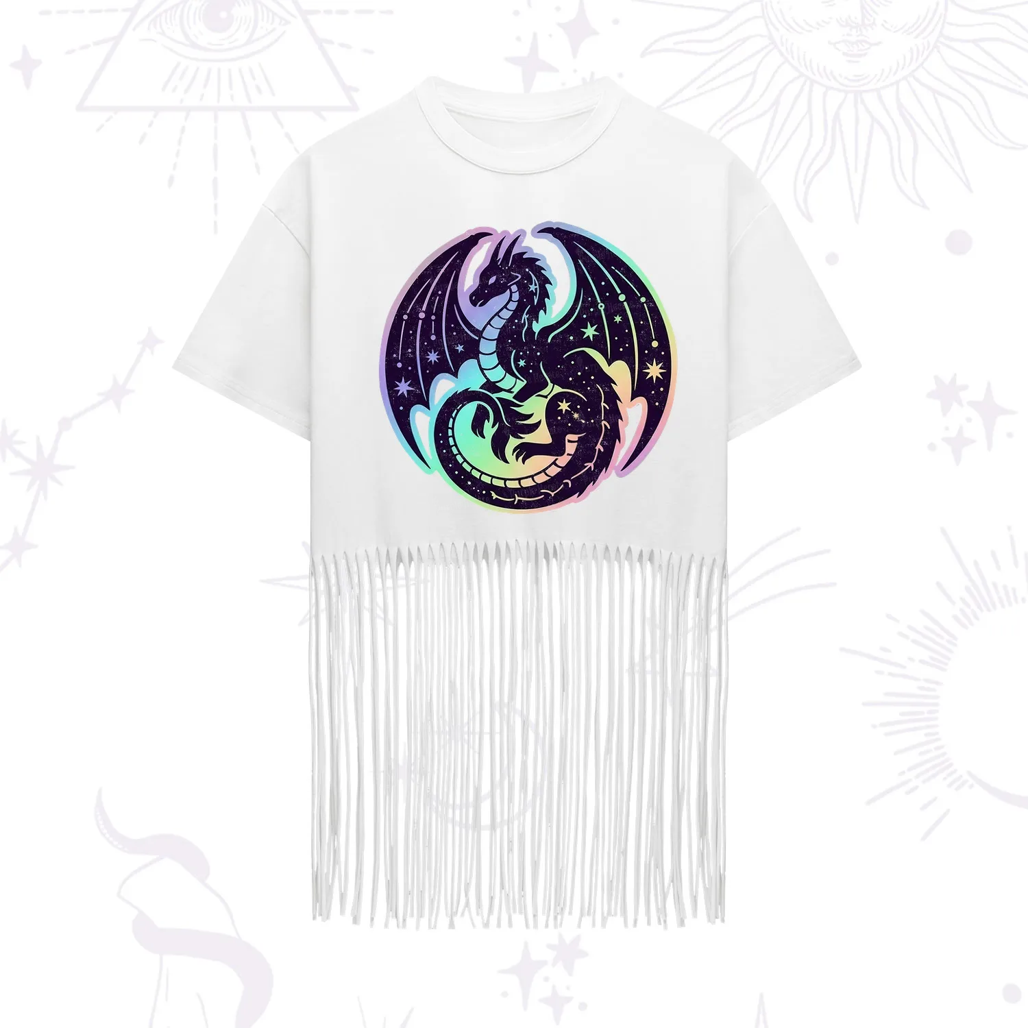Purplehecate Cosmic Dragon Fringe Hem T-Shirt