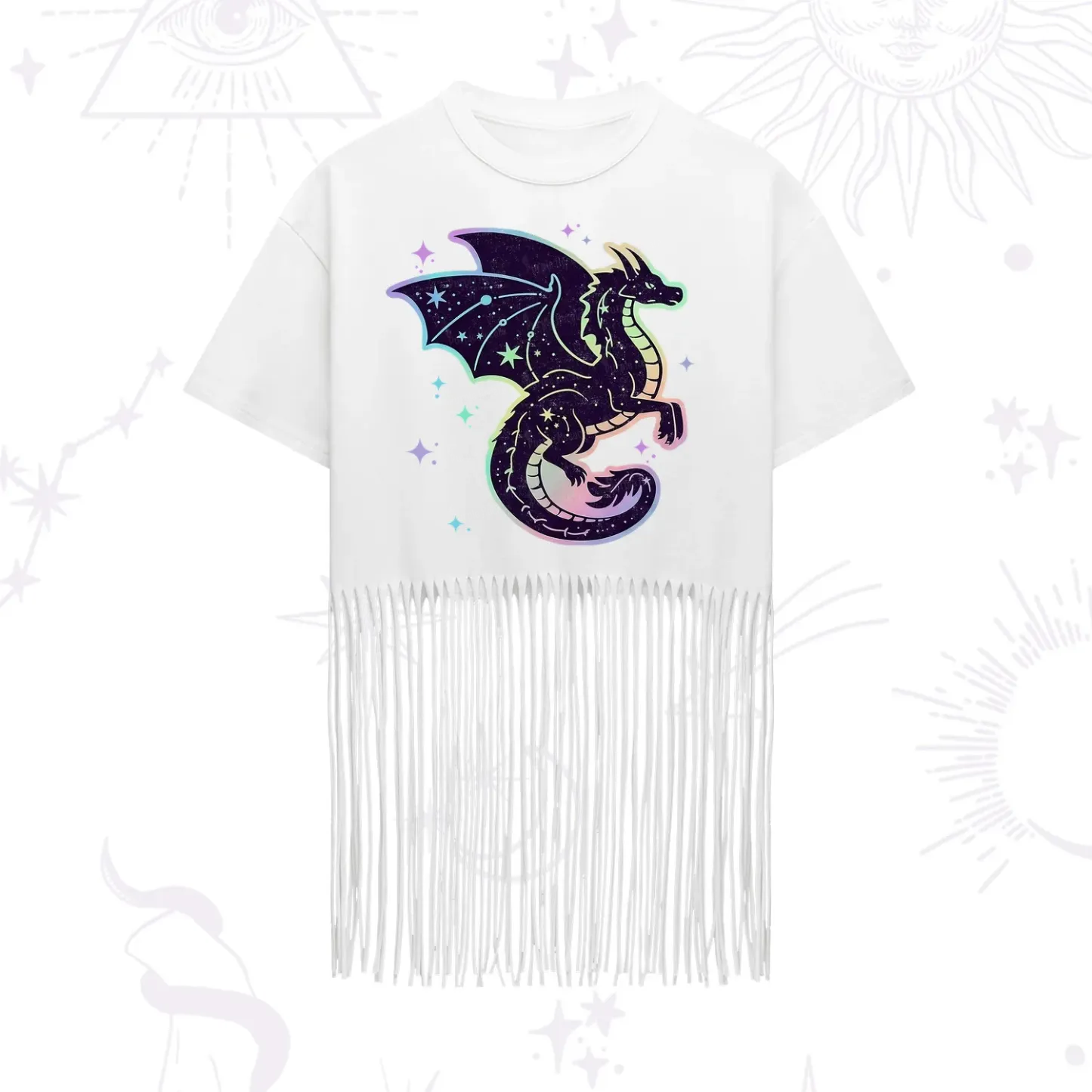 Purplehecate Celestial Dragon Fringe Hem T-Shirt