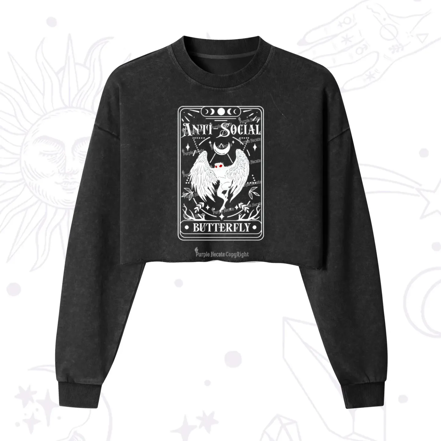 Purplehecate The Antisocial Butterfly Oracle Card Cropped Washed Sweatshirt