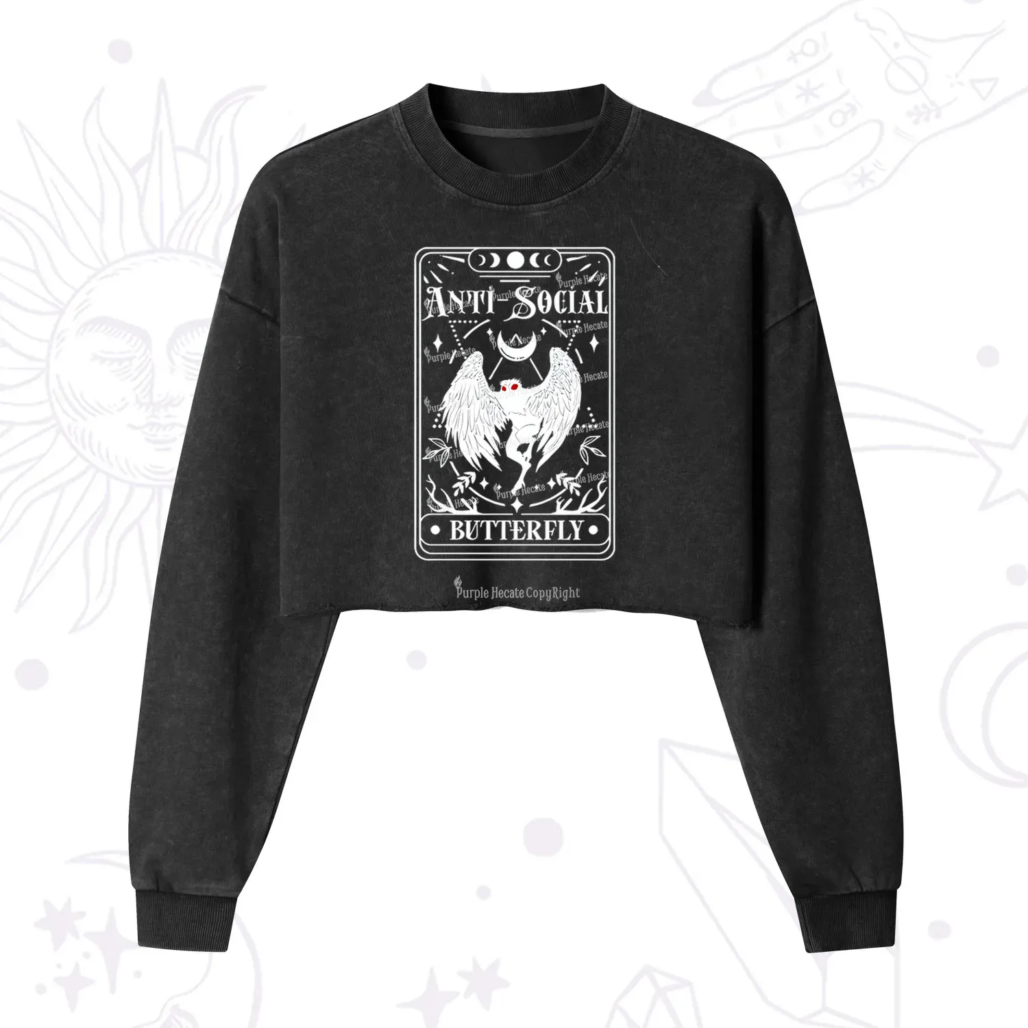 Purplehecate The Antisocial Butterfly Oracle Card Cropped Washed Sweatshirt