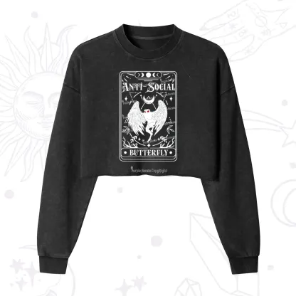 Purplehecate The Antisocial Butterfly Oracle Card Cropped Washed Sweatshirt