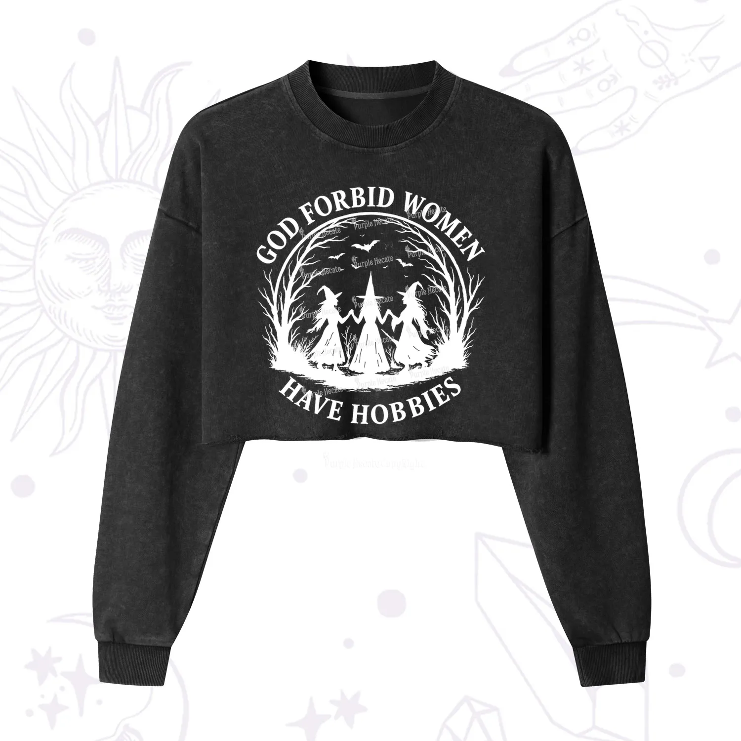 Purplehecate God Forbid Women Have Hobbies Cropped Washed Sweatshirt