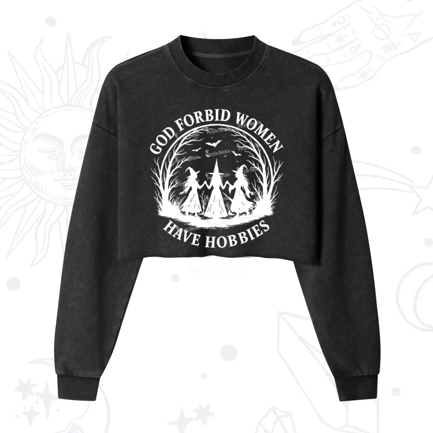 Purplehecate God Forbid Women Have Hobbies Cropped Washed Sweatshirt
