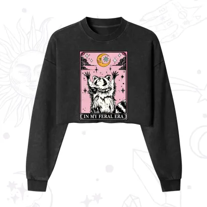 Purplehecate The In My Feral Era Tarot Raccoon Cropped Washed Sweatshirt