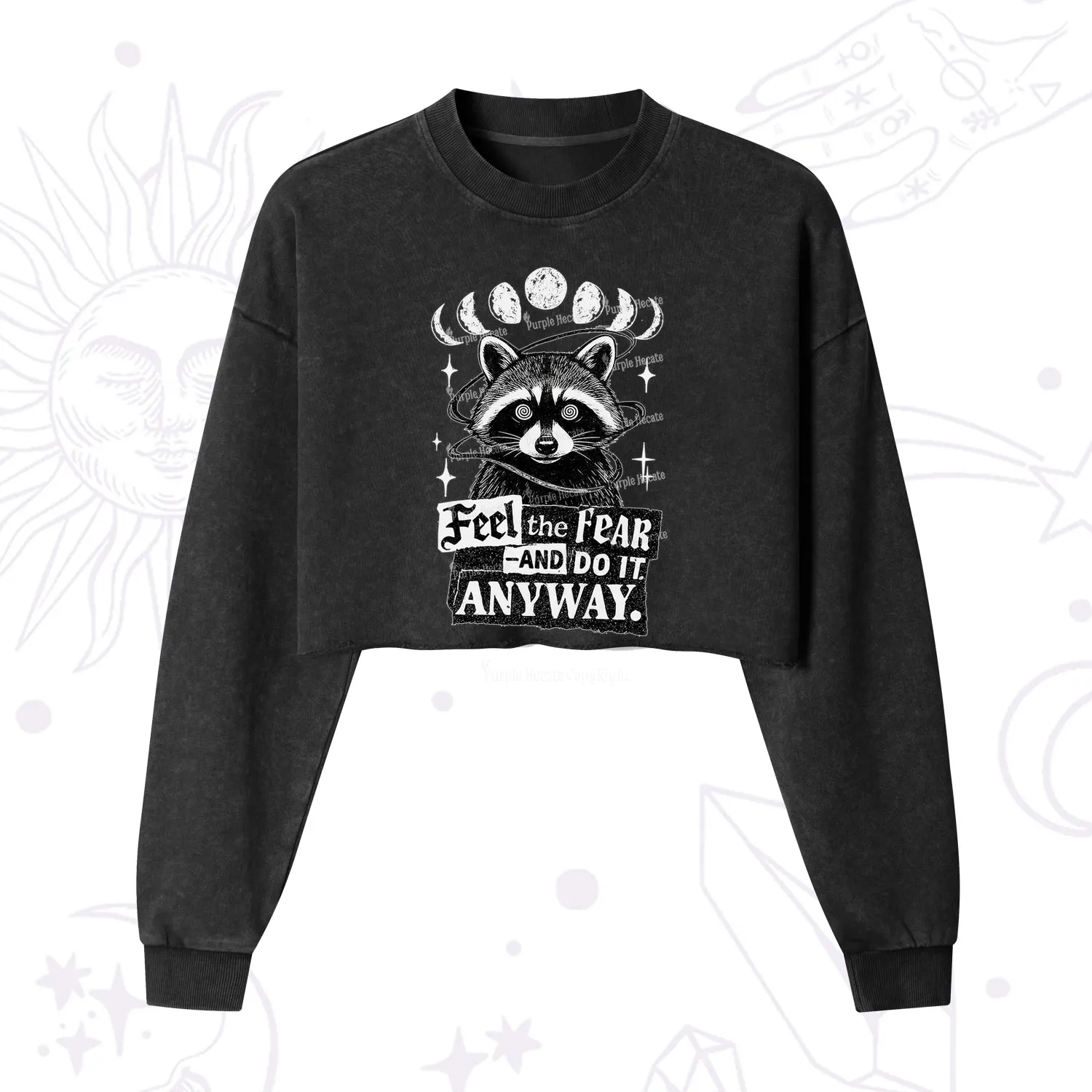 Purplehecate Feel The Fear And Do It Anyway Raccoon Cropped Washed Sweatshirt