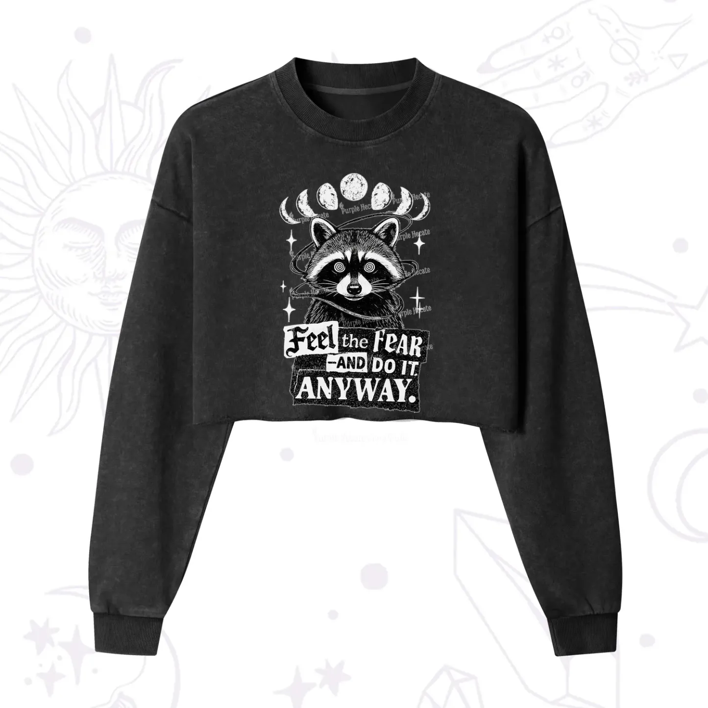 Purplehecate Feel The Fear And Do It Anyway Raccoon Cropped Washed Sweatshirt