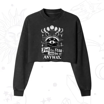 Purplehecate Feel The Fear And Do It Anyway Raccoon Cropped Washed Sweatshirt