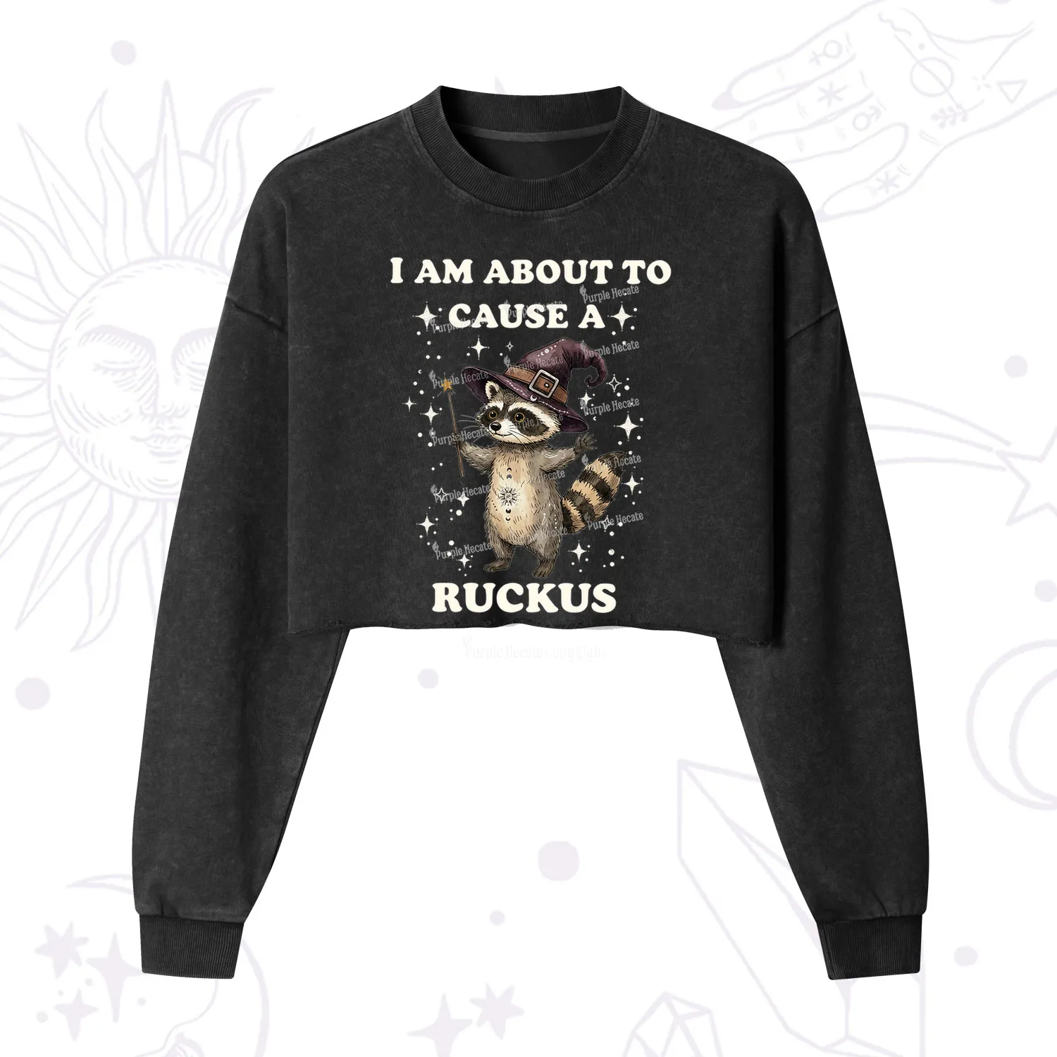Purplehecate I Am About To Cause A Ruckus Cropped Washed Sweatshirt