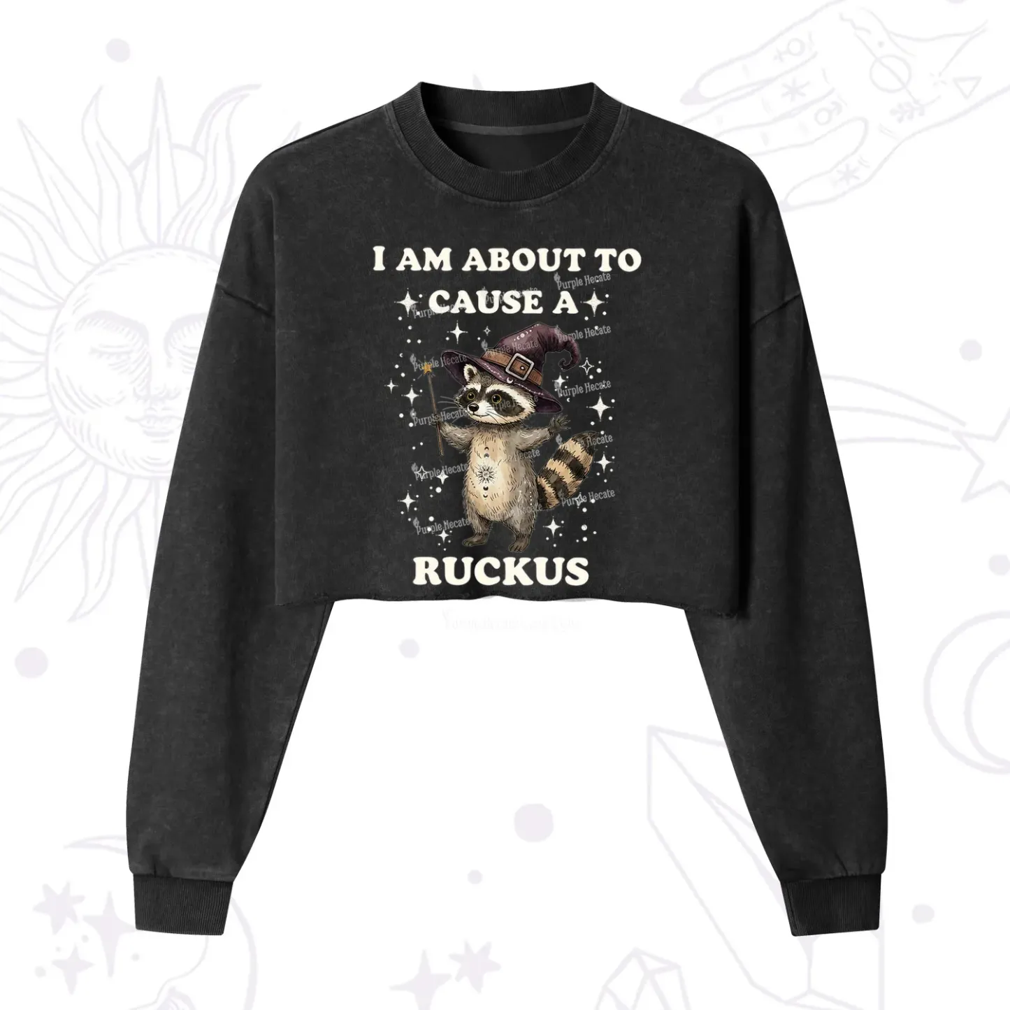 Purplehecate I Am About To Cause A Ruckus Cropped Washed Sweatshirt