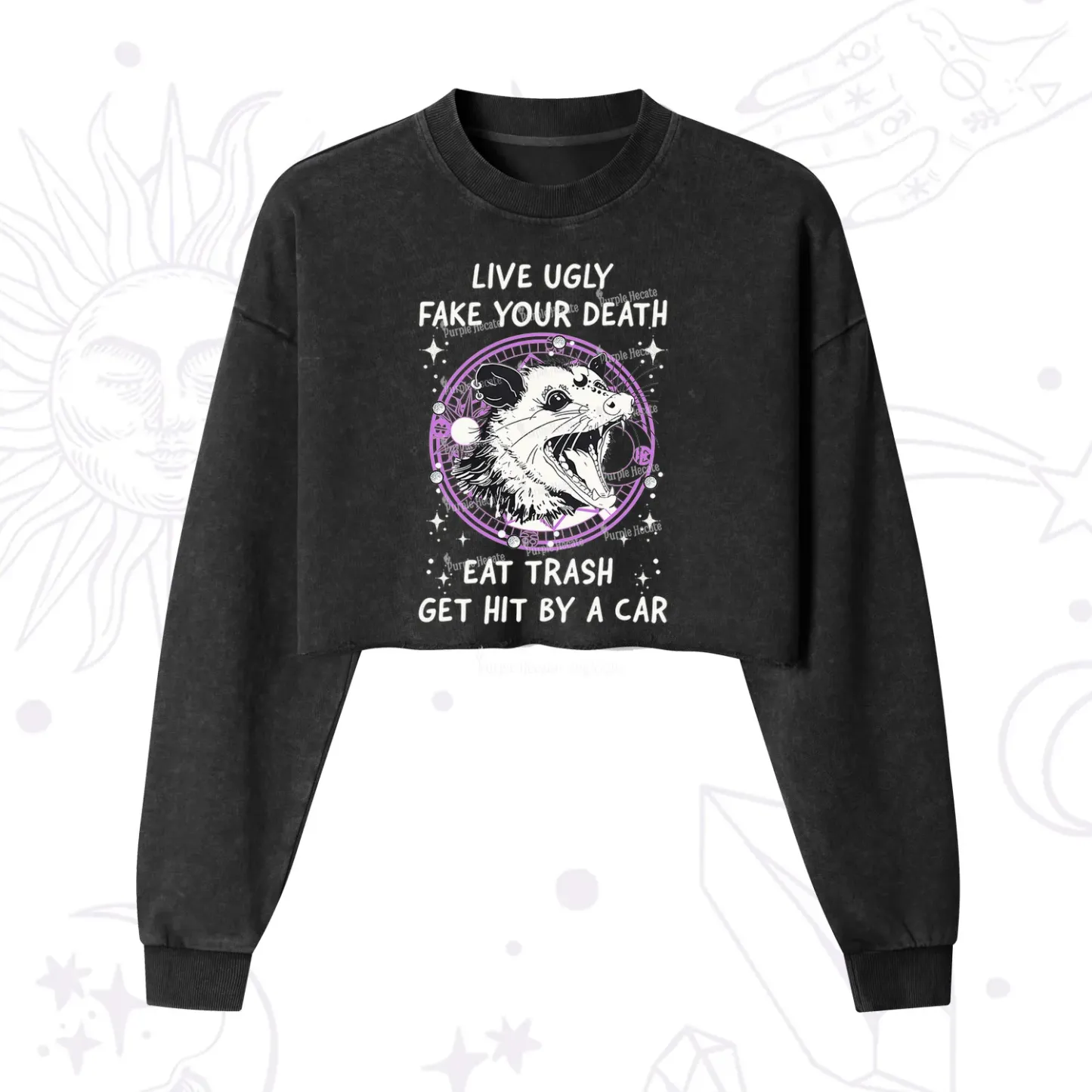 Purplehecate Live Ugly Fake Your Death Cropped Washed Sweatshirt