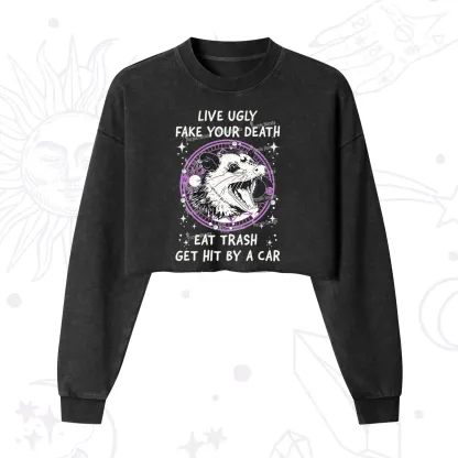 Purplehecate Live Ugly Fake Your Death Cropped Washed Sweatshirt