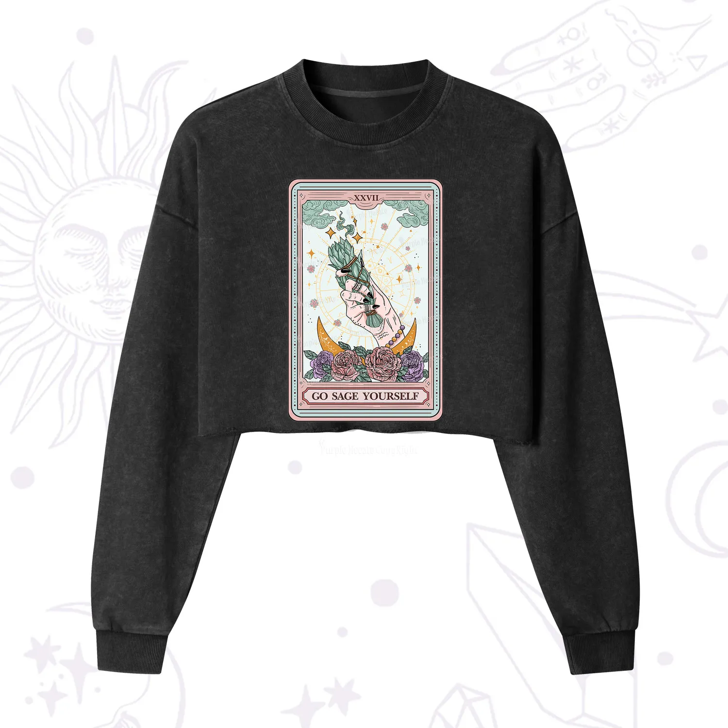Purplehecate The Go Sage Yourself Tarot Cropped Washed Sweatshirt