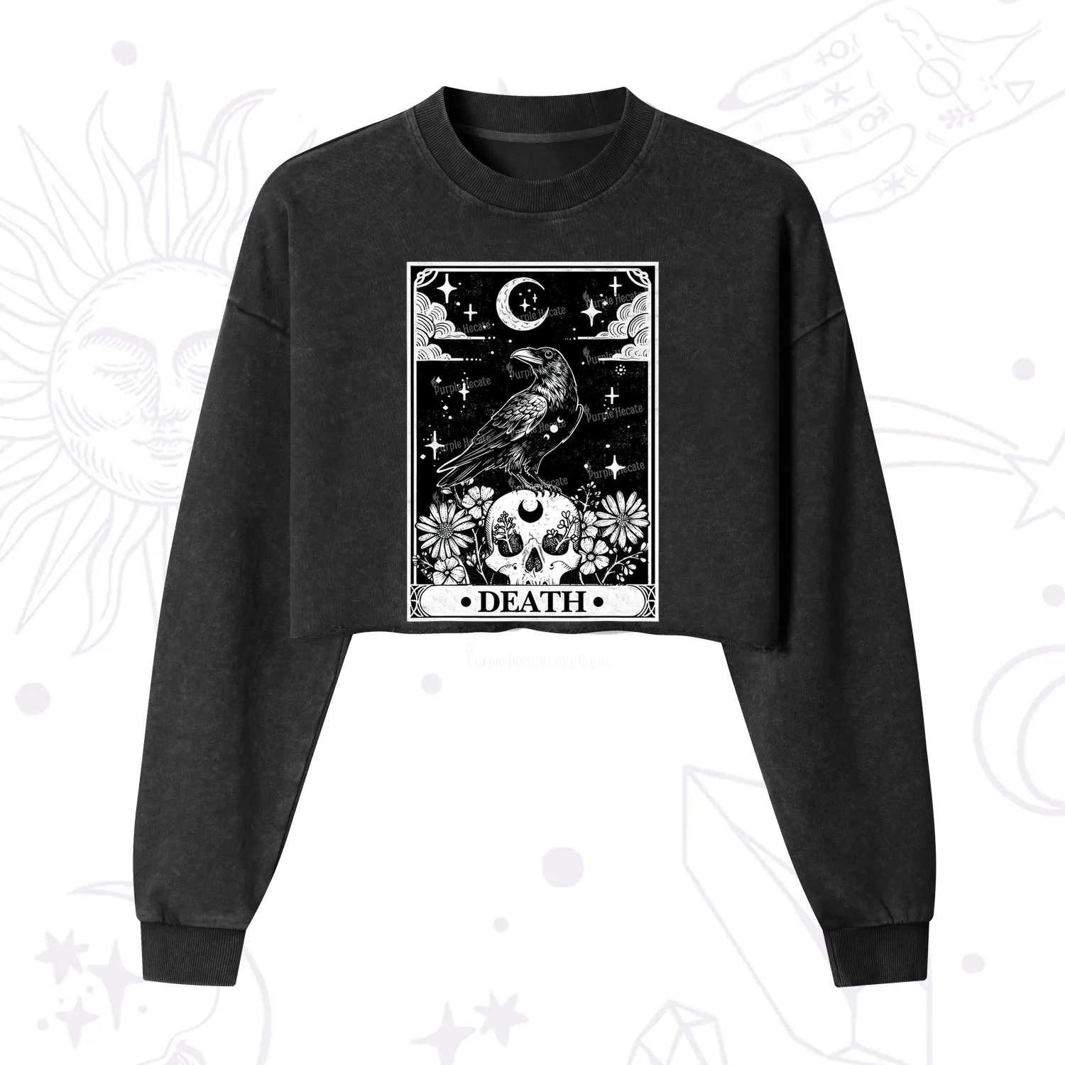 Purplehecate The Crow Death Tarot Cropped Washed Sweatshirt