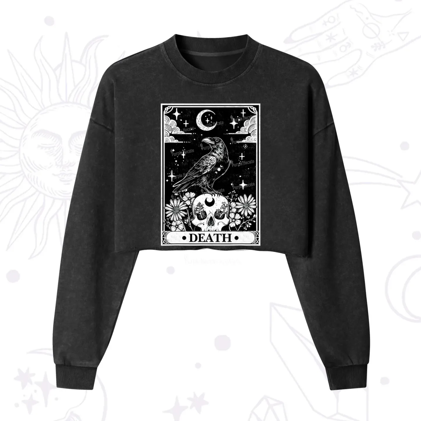 Purplehecate The Crow Death Tarot Cropped Washed Sweatshirt