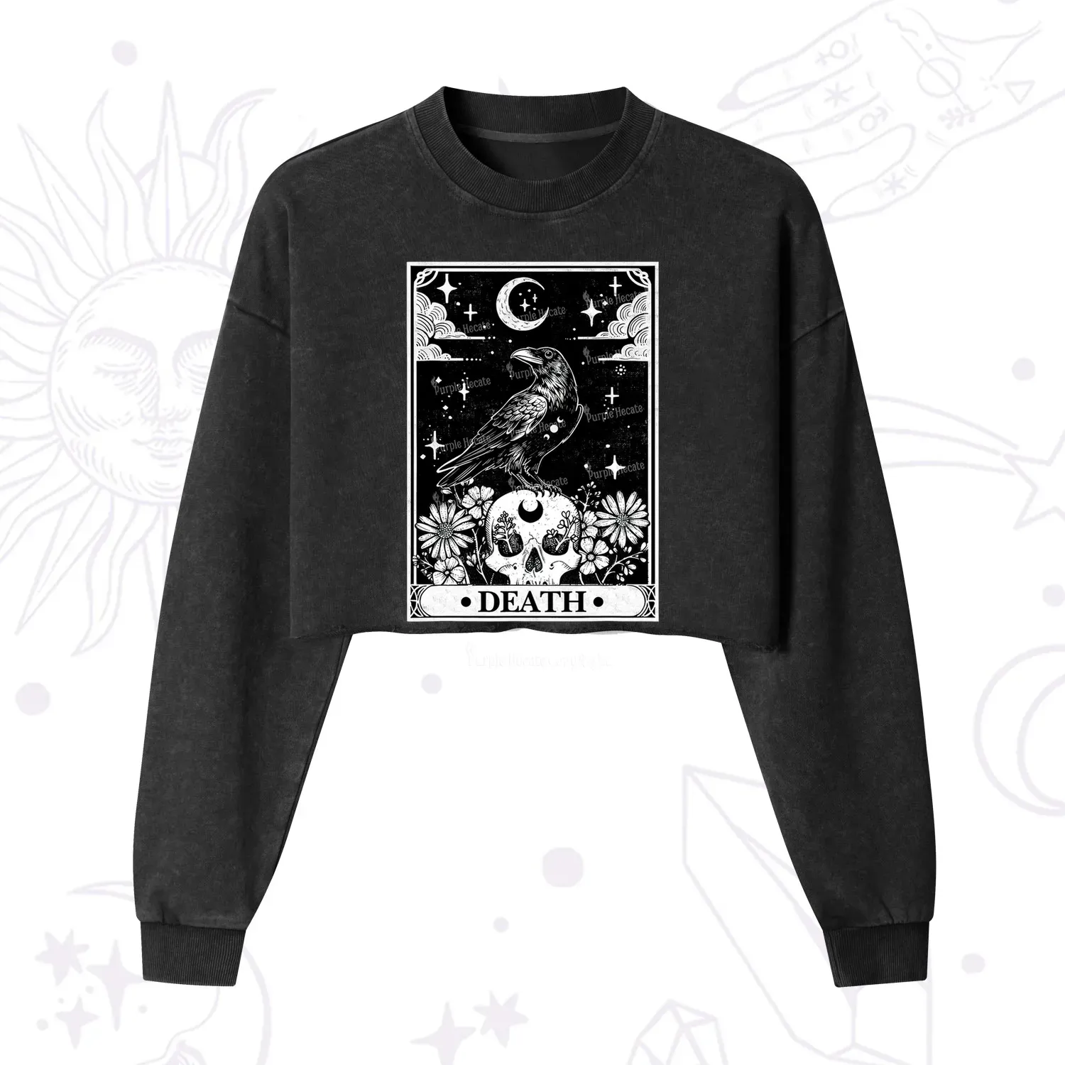 Purplehecate The Crow Death Tarot Cropped Washed Sweatshirt