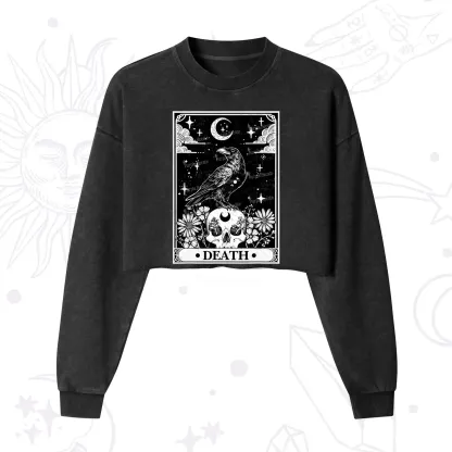 Purplehecate The Crow Death Tarot Cropped Washed Sweatshirt