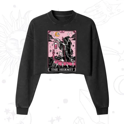 Purplehecate The Hermit Tarot Card Cropped Washed Sweatshirt
