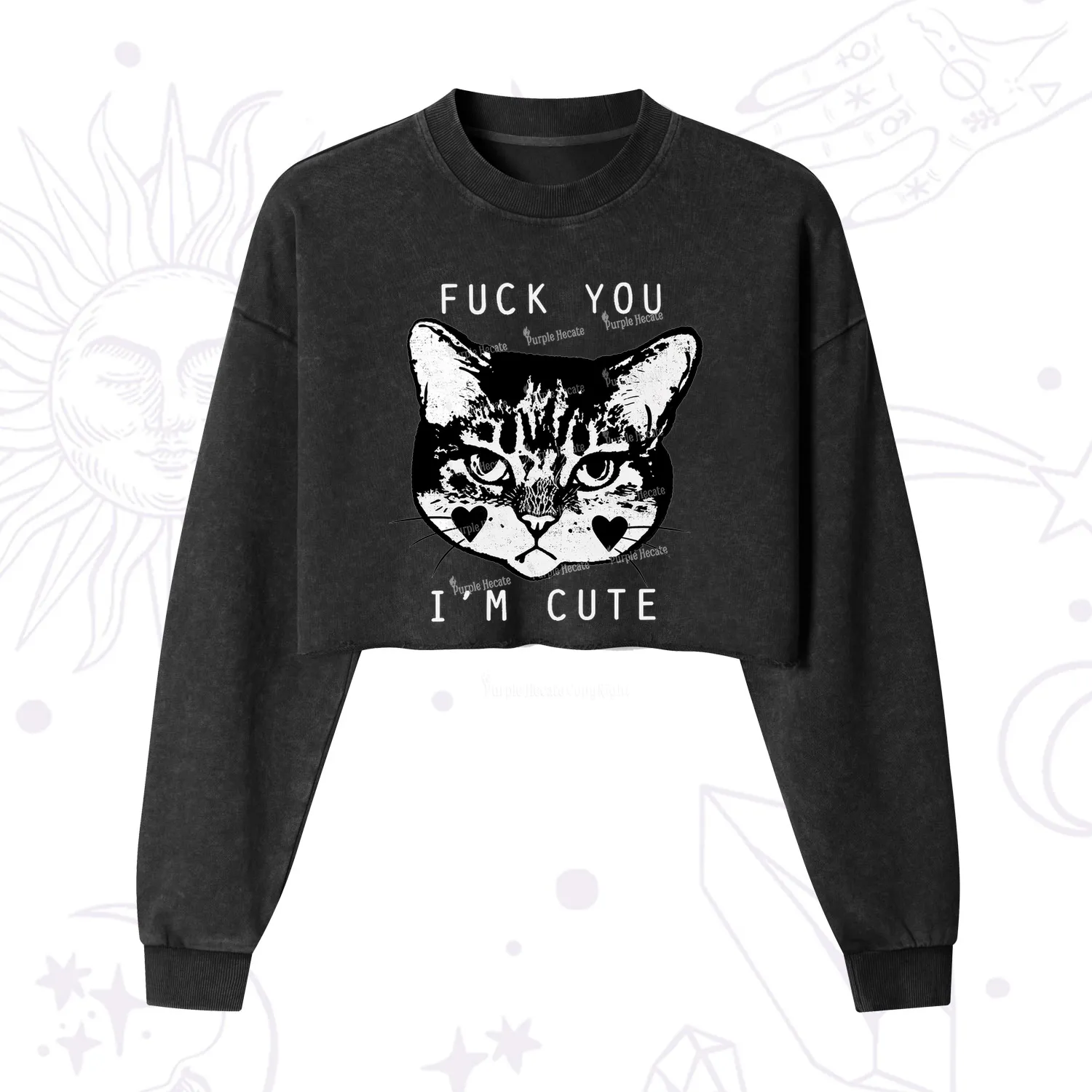 Purplehecate Fuck You I'm Cute Cropped Washed Sweatshirt