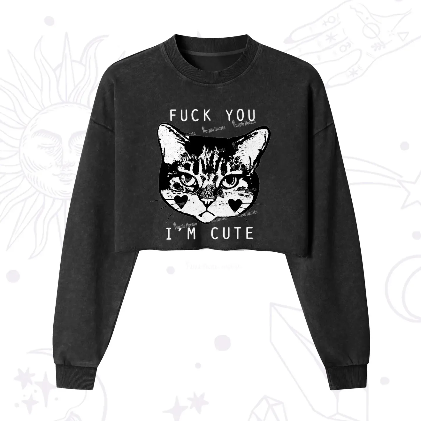 Purplehecate Fuck You I'm Cute Cropped Washed Sweatshirt