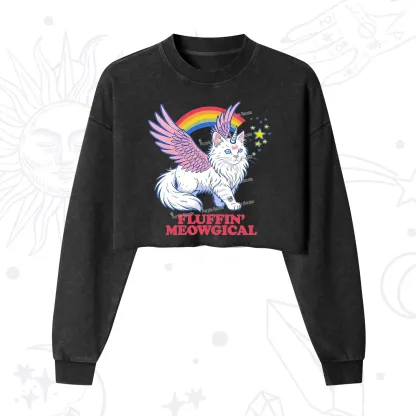 Purplehecate Fluffin Meowgical Cropped Washed Sweatshirt