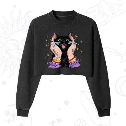 Purplehecate Feral Cat Magic Cropped Washed Sweatshirt