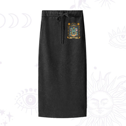 Purplehecate Gemini Zodiac Washed Drawstring Long Skirt