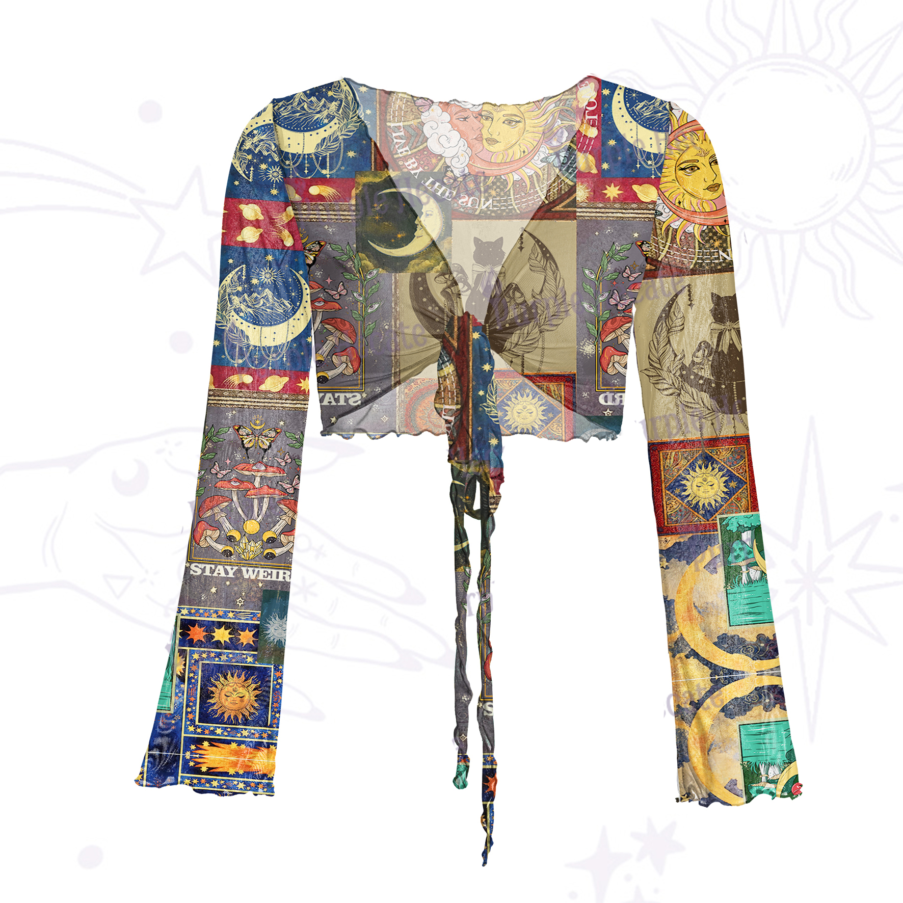 Purplehecate Starry Moon Patchwork for Cosmic Lovers Mesh Tie Front Top