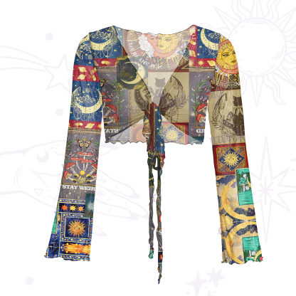 Purplehecate Starry Moon Patchwork for Cosmic Lovers Mesh Tie Front Top