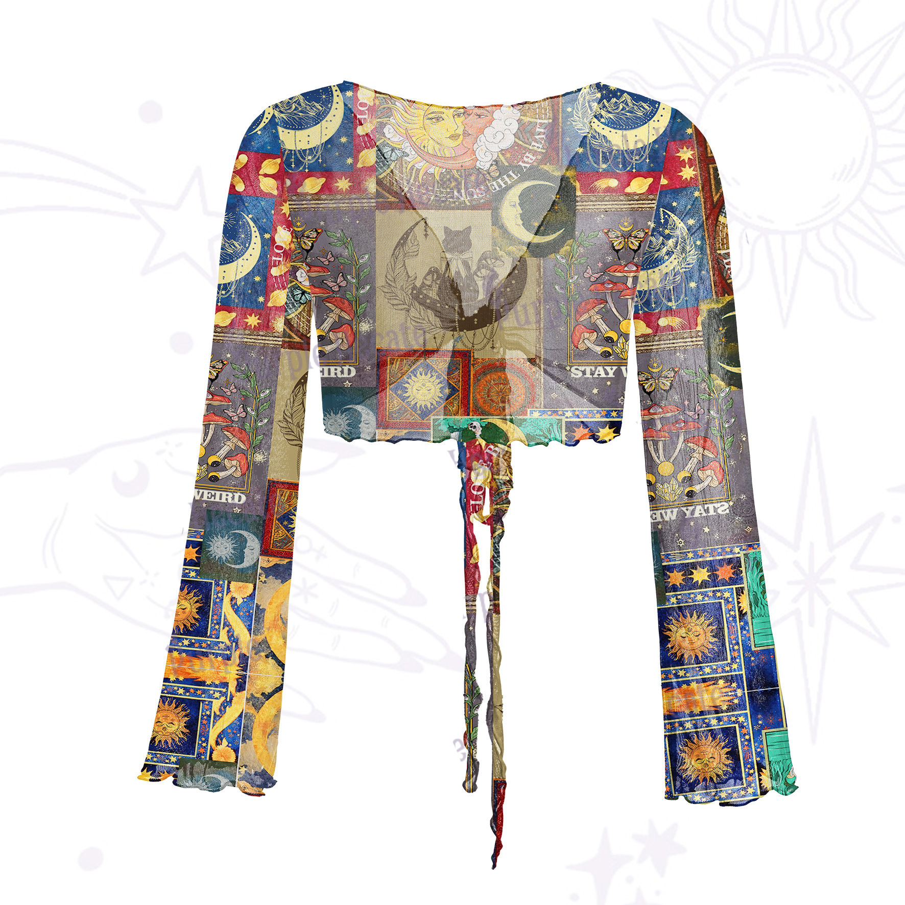 Purplehecate Starry Moon Patchwork for Cosmic Lovers Mesh Tie Front Top
