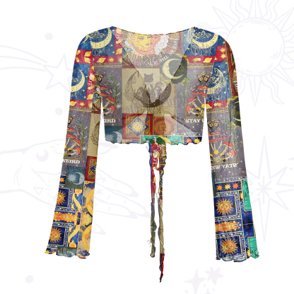 Purplehecate Starry Moon Patchwork for Cosmic Lovers Mesh Tie Front Top