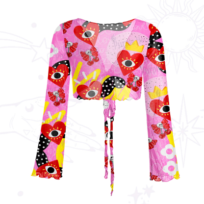 Purplehecate Evil Eye Heart Mesh Tie Front Top
