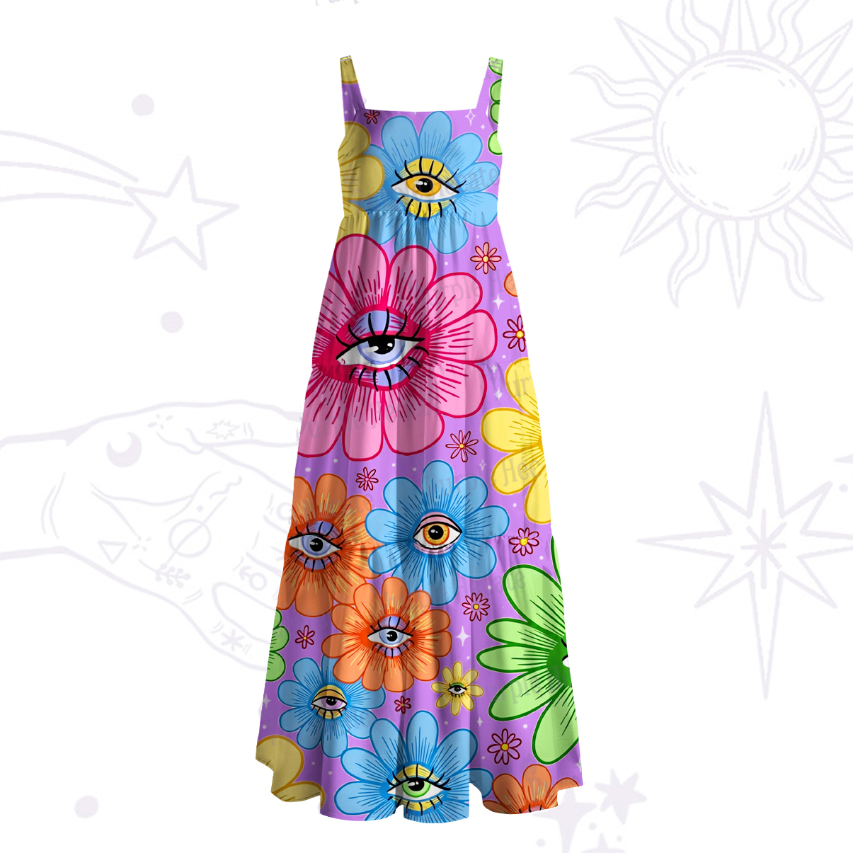 Purplehecate Eyes in Bloom Wide Straps Maxi Dress