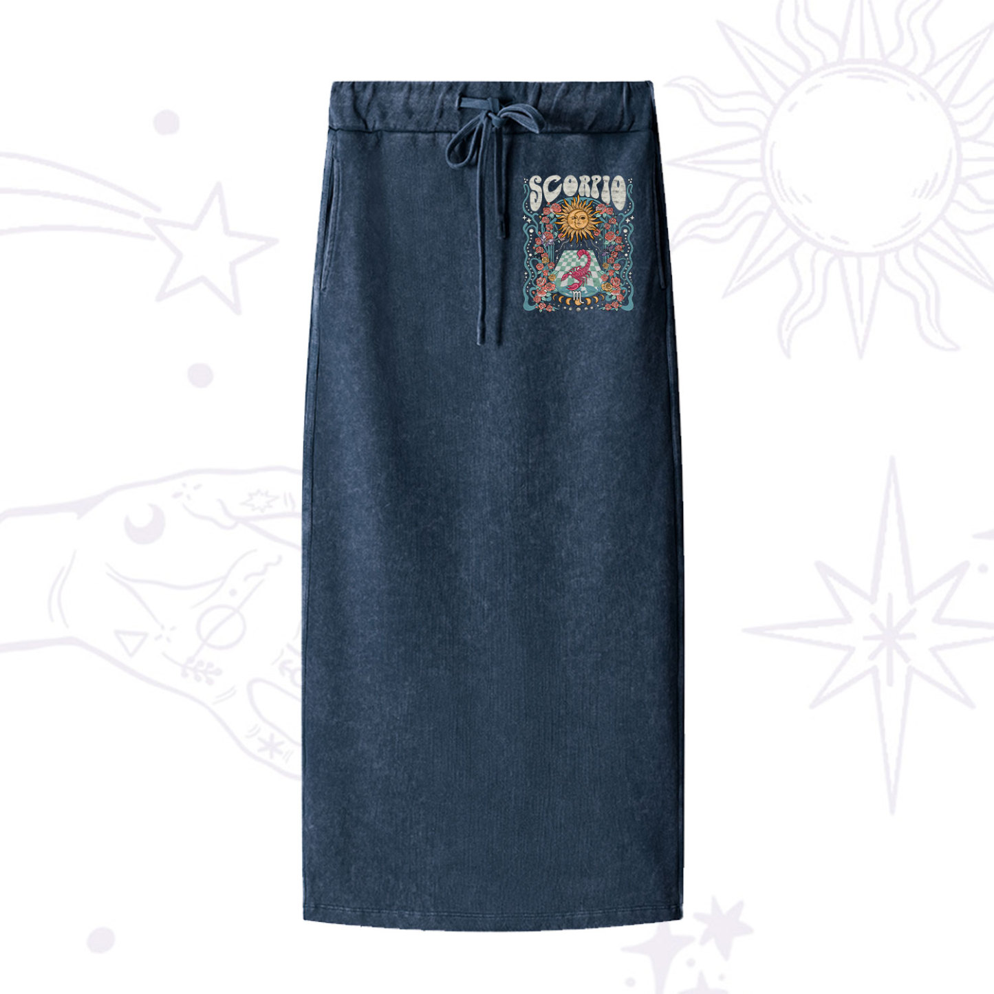 Purplehecate Scorpio Spirit Zodiac Washed Drawstring Long Skirt