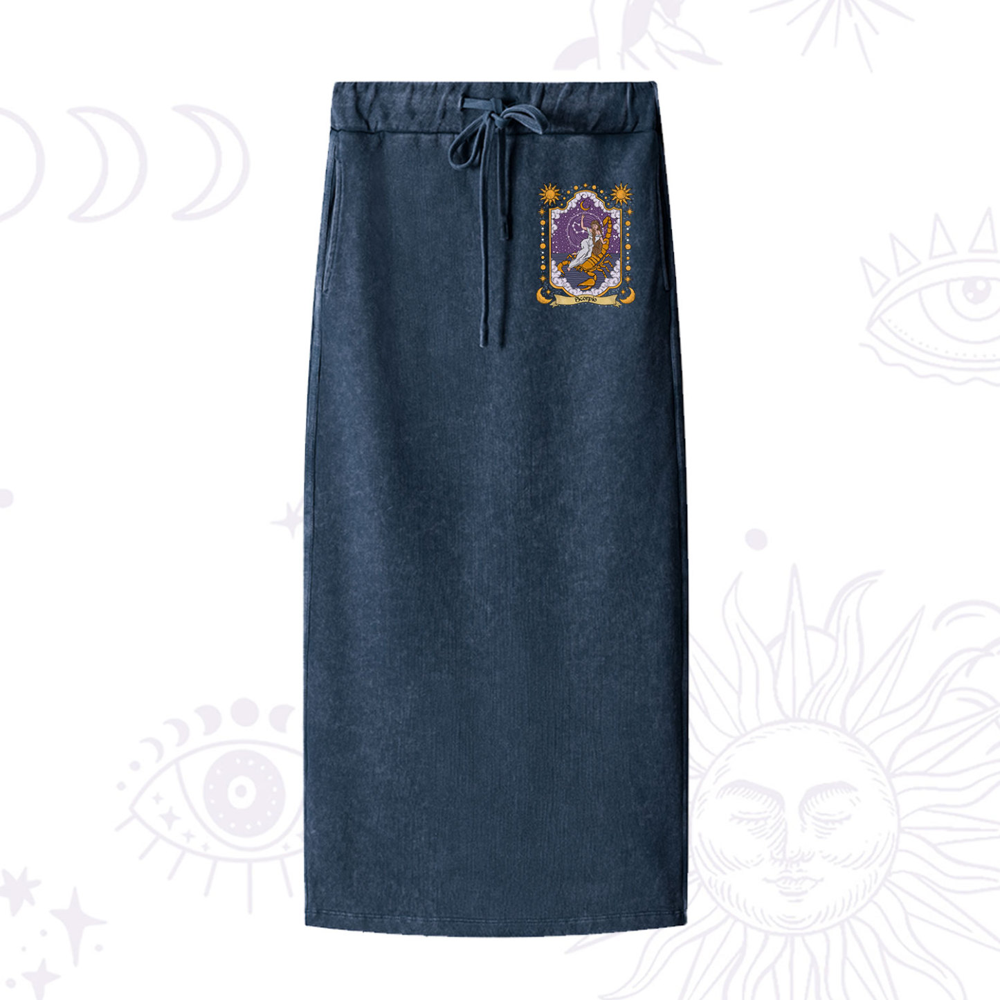 Purplehecate Scorpio Zodiac Washed Drawstring Long Skirt