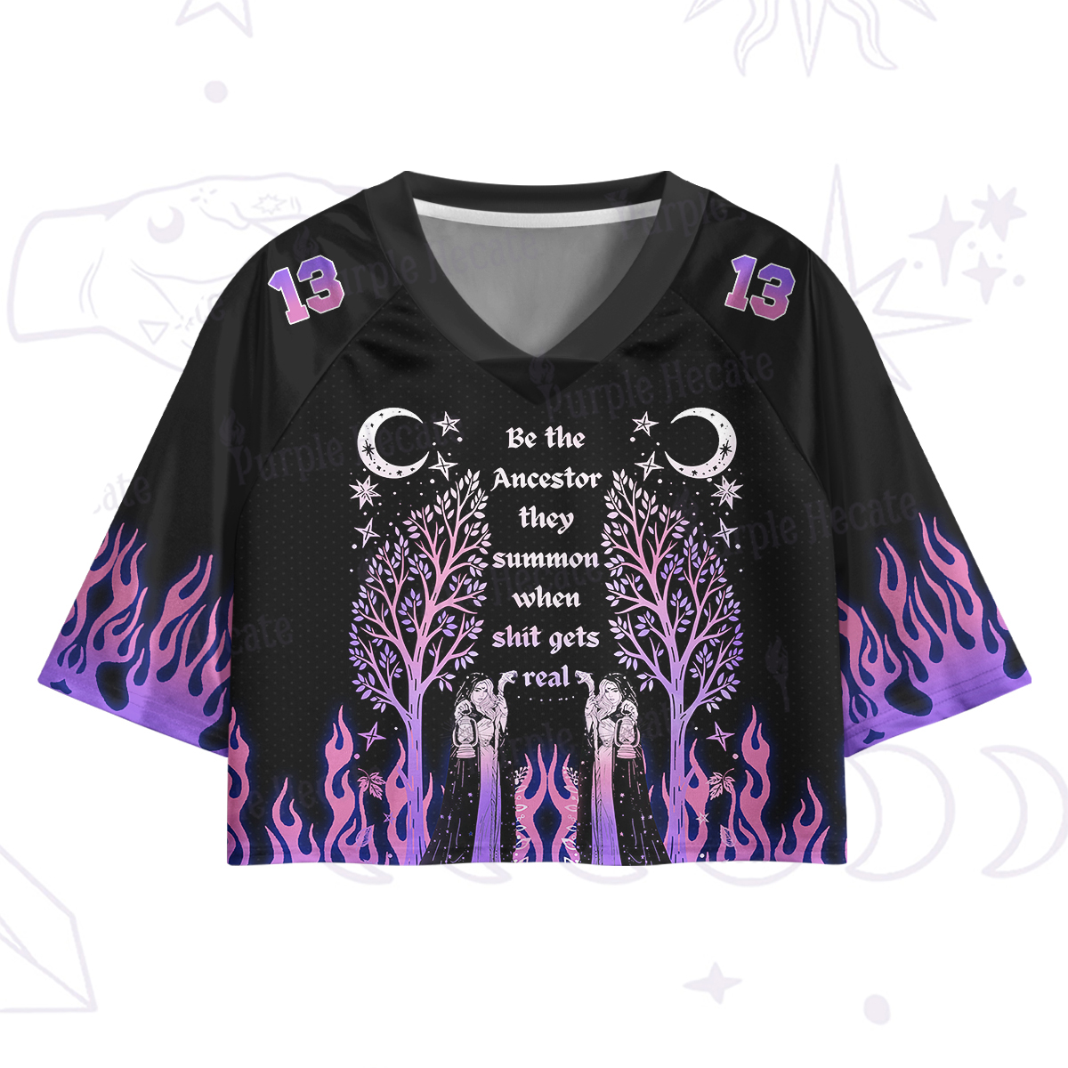 Purplehecate Be the Ancestor Witch Flame Crop Jersey Top