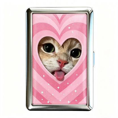 Purplehecate Pink Love Heart Tongue‑Out Cat Cigarette Case