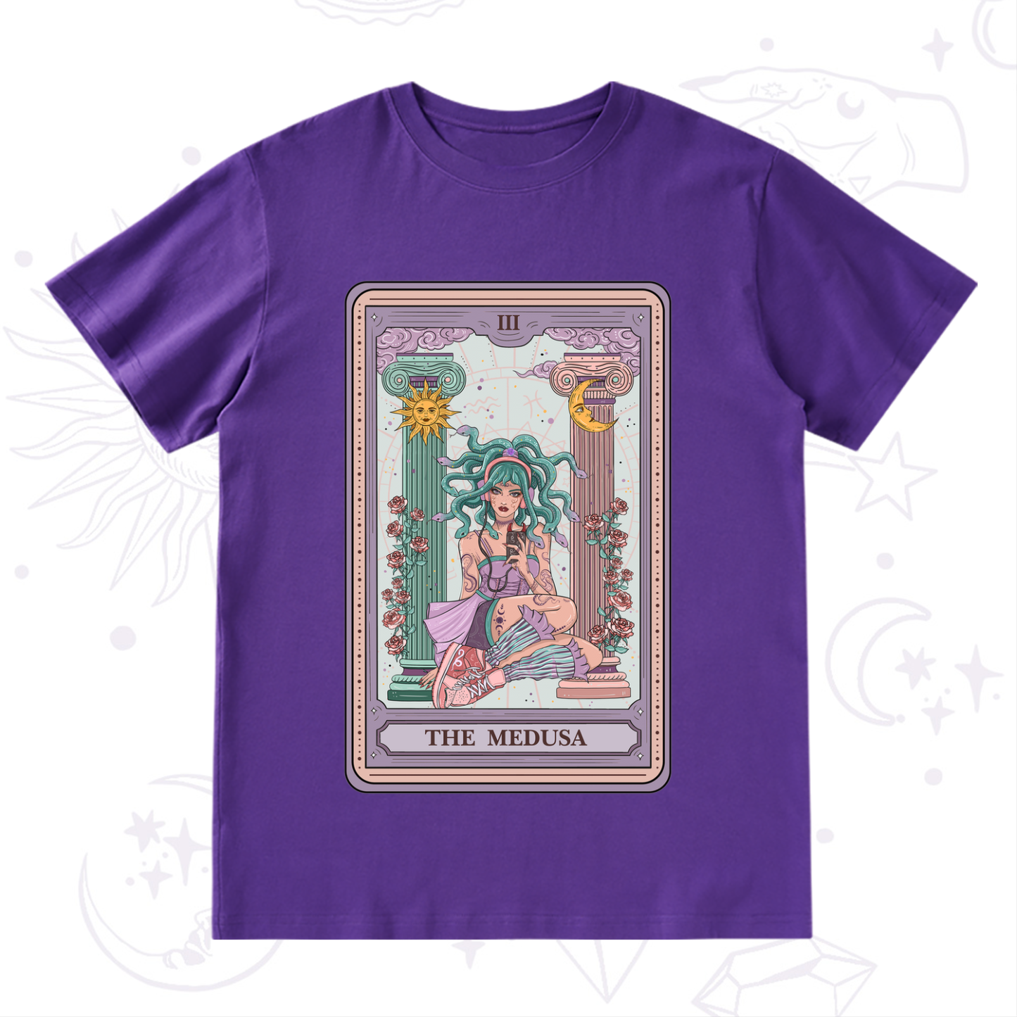 Purplehecate The Fashionable Medusa Tarot Card T-Shirt