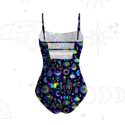 Purplehecate Blacklight Butterfly Slim-Strap Swimsuit