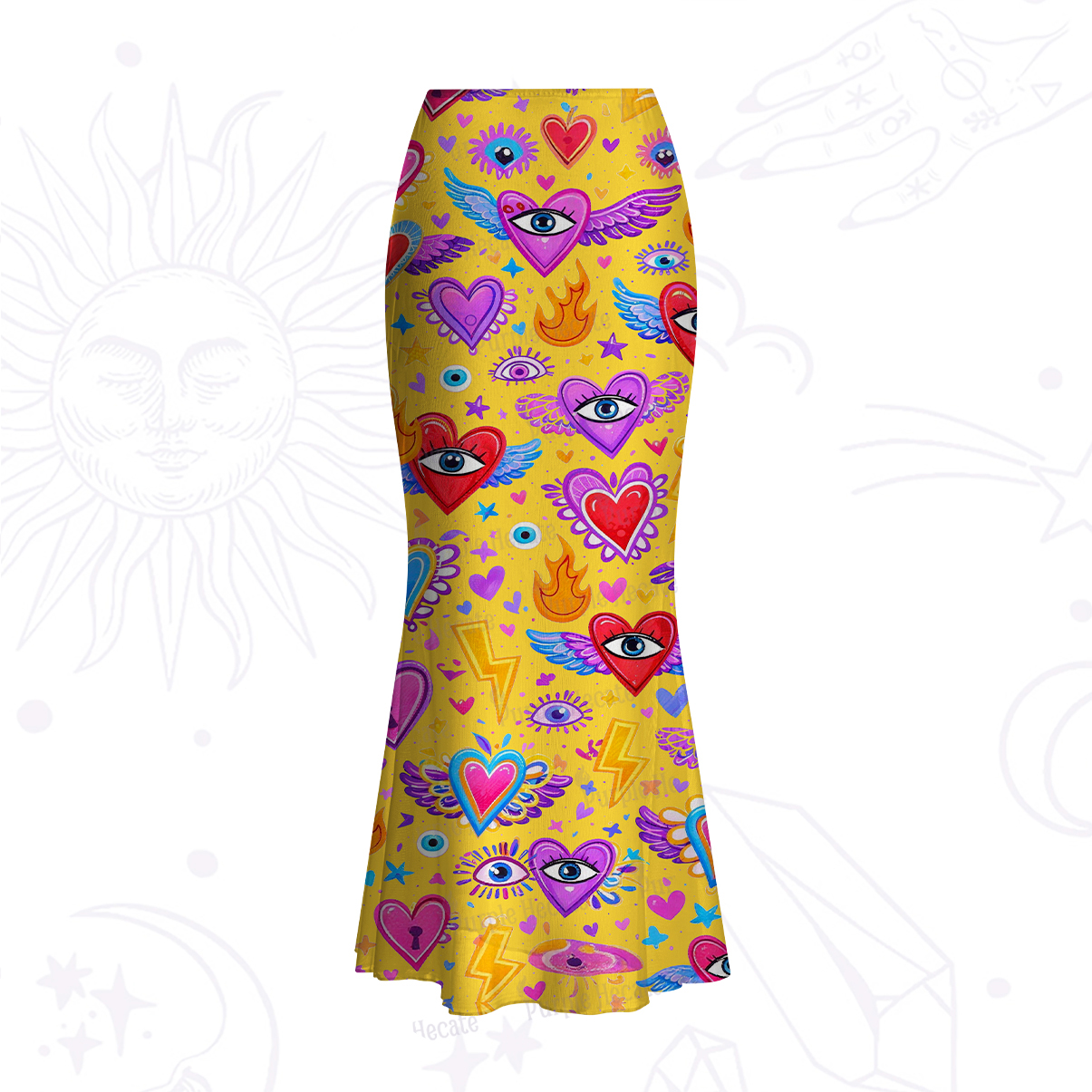 Purplehecate Mystic Heart Eye Wings Mesh Mermaid Hem Skirt