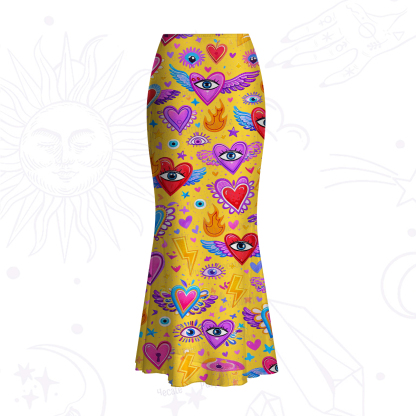 Purplehecate Mystic Heart Eye Wings Mesh Mermaid Hem Skirt