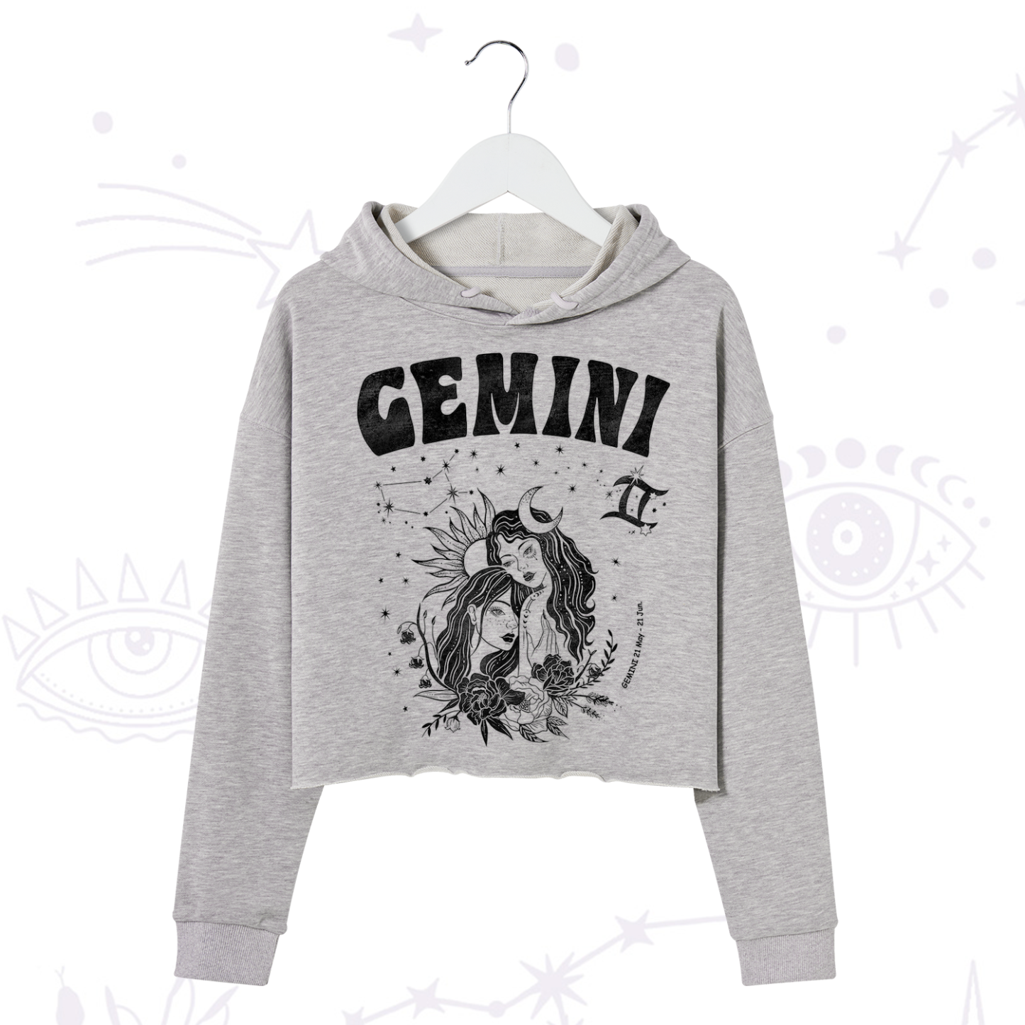 Purplehecate Gemini Zodiac Glyphs  Crop Hoodie