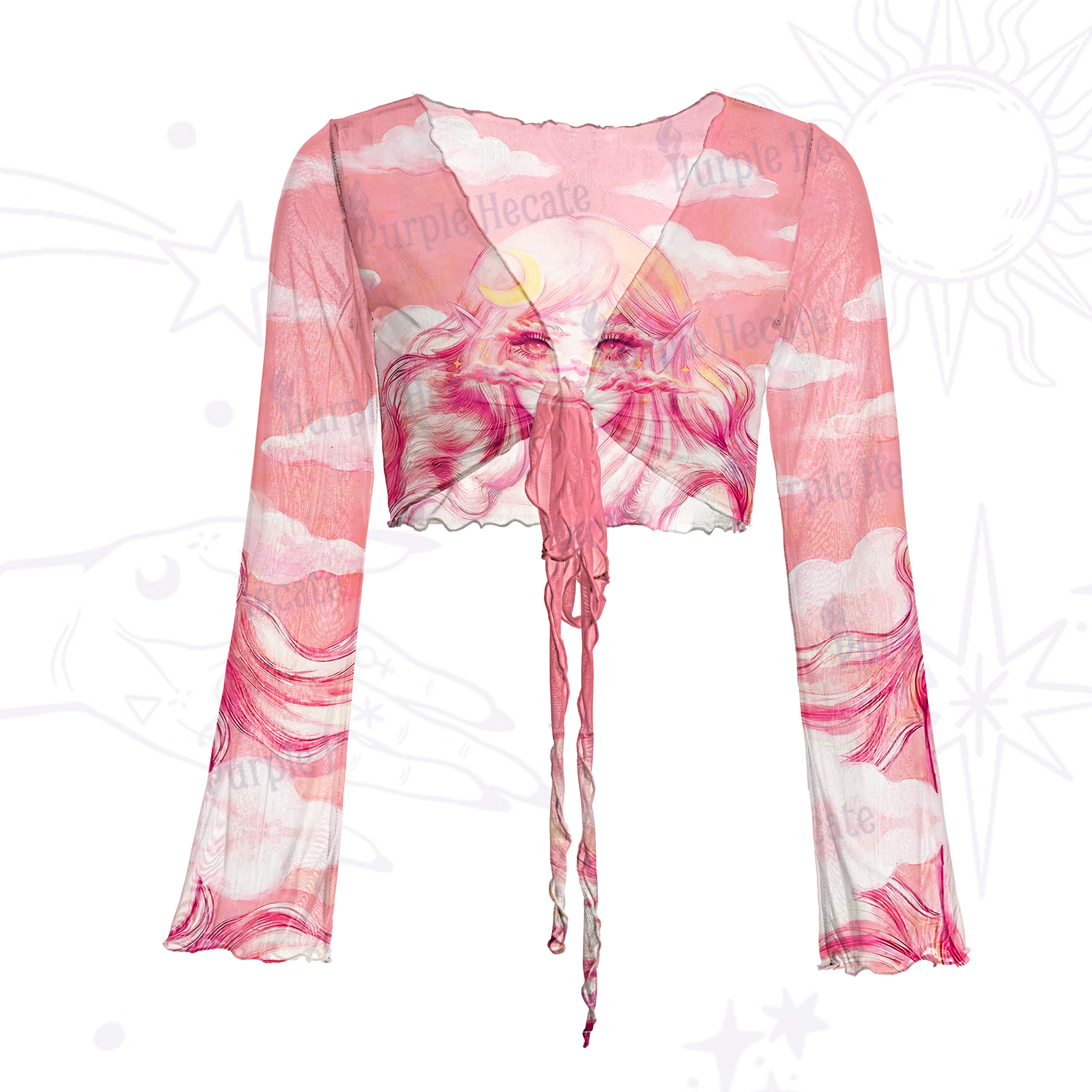 Purplehecate Pink Moon Goddess Witchy Mesh Tie Front Top