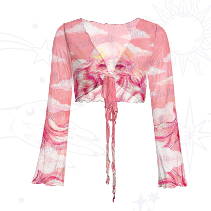 Purplehecate Pink Moon Goddess Witchy Mesh Tie Front Top