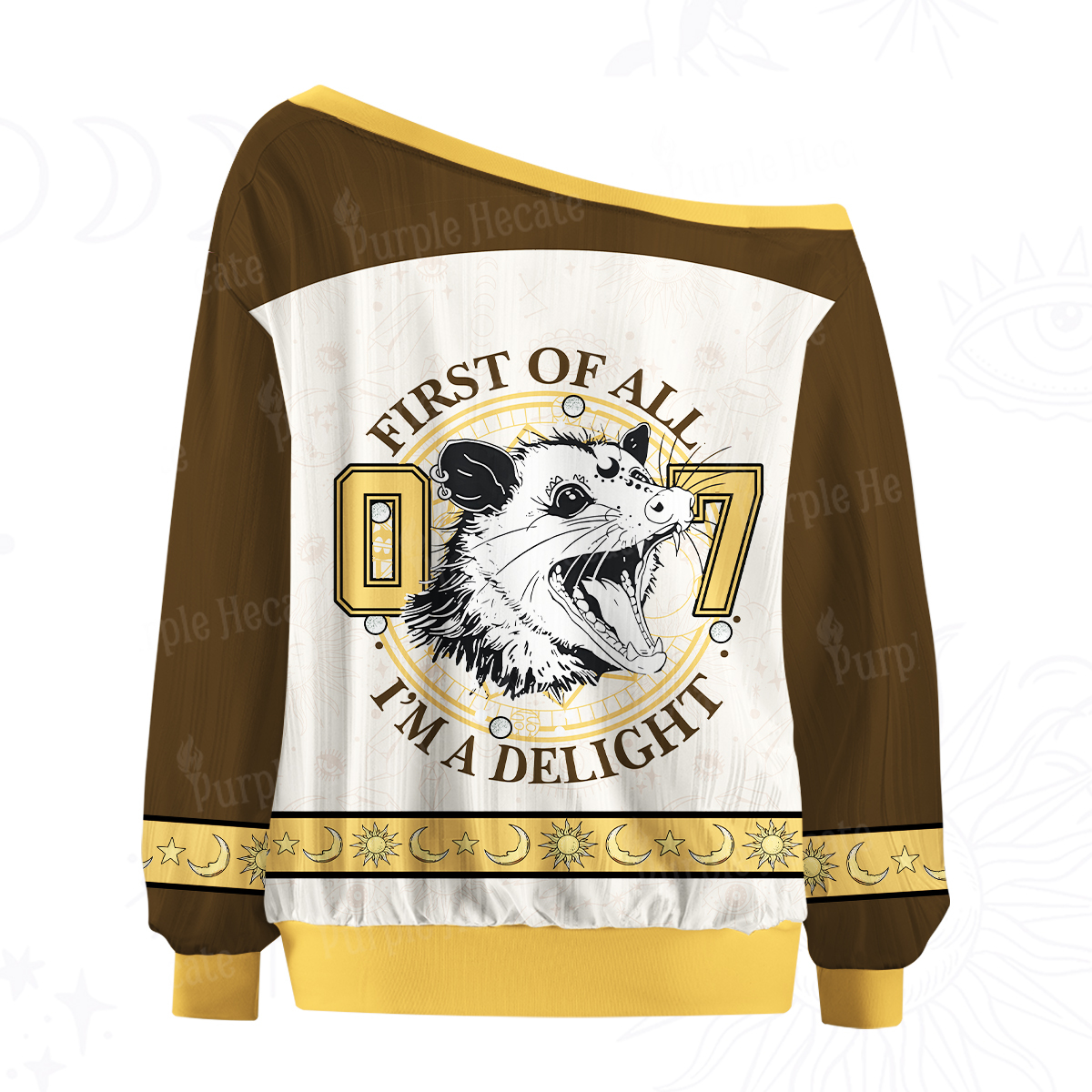 Purplehecate First of All I’m a Delightful No.07 Off The Shoulder Graphic Jersey