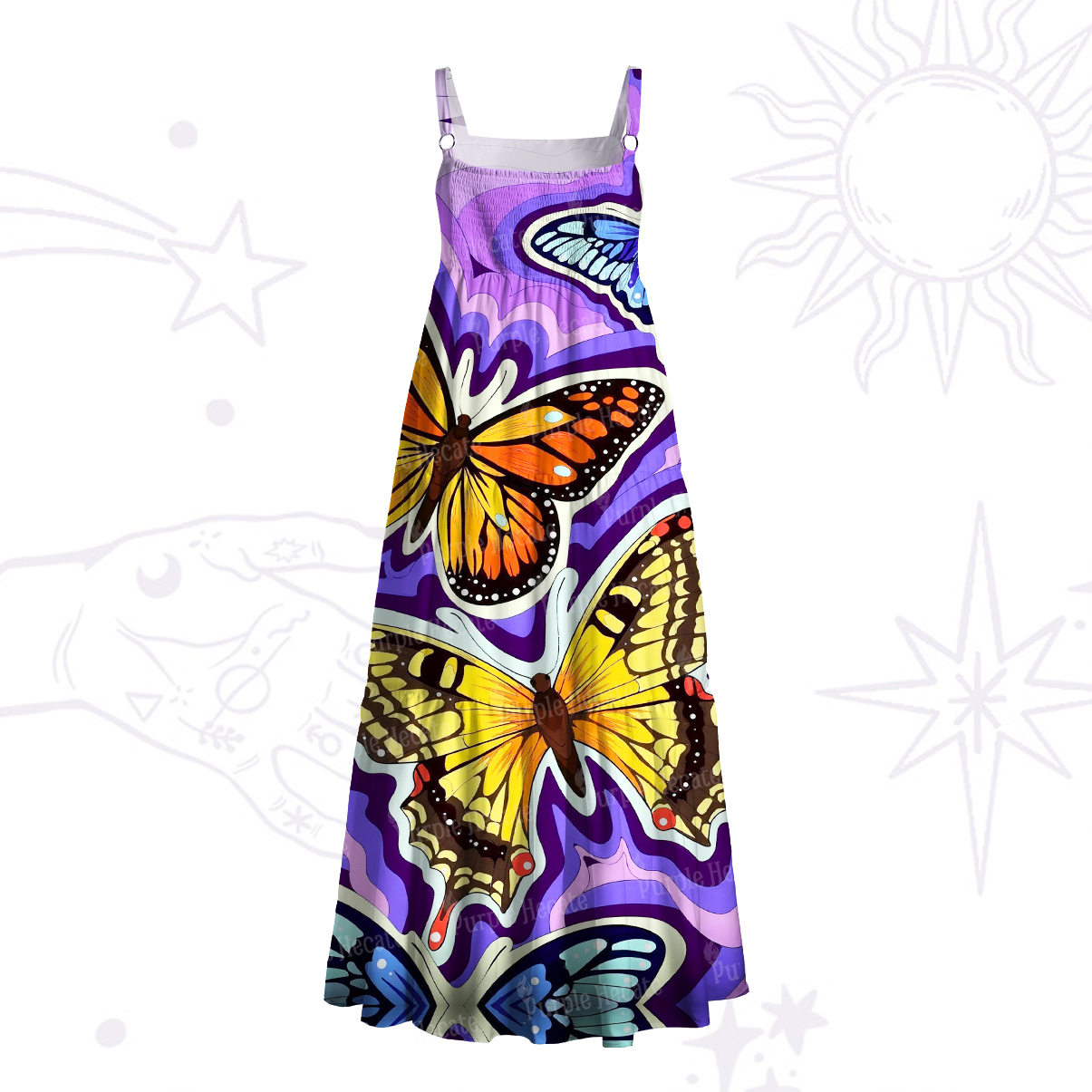 Purplehecate Psychedelic Butterfly Wide Straps Maxi Dress